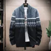 Hommes chandails automne et hiver Style coréen hommes Patchwork Cardigan col montant pull manteau fermeture éclair tricoté veste mâle 8837