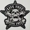 Grande ricamo Skull LIVE Patch Distintivi motociclisti motociclisti per giacca Gilet Indumento Abbigliamento Cucito su RIDE Patch app232e