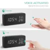 Skrivbordsklockor Oria digital väckarklocka LED Träklocka Alarmklocka Voice Control Timer Datum Temperatur Fuktighet Sovrum Kontor Heminredning 230718