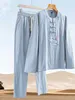 Abbigliamento etnico Cinese tradizionale cappotto retrò uomo manica lunga Tang Suit colletto tondo fibbia giacca set di cotone orientale
