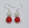 Collier Boucles d'Oreilles 8mm Blanc Coquillage Perle / 10mm Corail Rouge Perles Rondes