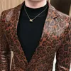 Leopard Print Autumn Mens Blazer Skin Suit Jacket Leather Stage Costumes For Singers Loose Coat Blaser Homens Terno Masculino284E