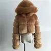 Vestes courtes et vestes en fausse fourrure de haute qualité, haut moelleux avec veste d'hiver à capuche, Manteau Femme