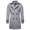 Casaco masculino de mistura de lã Europa e América longo de mistura de lã masculino outono inverno jaqueta corta-vento com seios duplos masculino marca Pea Coat tamanho americano XXL HKD230718