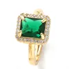 Eleganter Smaragd-Ring für Damen, verstellbar, luxuriös, goldfarben, eingelegte quadratische grüne Zirkon-Ringe, modischer Vintage-ästhetischer Schmuck