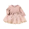 Girl's Dresses ma baby Toddler Infant Kid Baby Girls Dress Bow Floral Tulle Long Sleeve Dresses For Girls Fall Spring Clothing