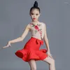 Stage Wear Girls Latin Dance Dress Sleeveless Split Clothes Skirt Chacha Samba Rumba Ballroom Competition Costume SL8532