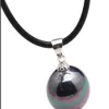 > 8-20mm Black Sea Shell Pearl Pendant Black Rubber Necklace 925 Silver BLUE LOTUS255K