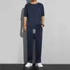 Mens Tracksuits Ice Silk Sports Set Summer Thin Track Casual Pants Kort ärm T -shirt Snabbtorkning 230718