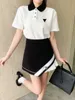 Skirts designer high waisted irregular color matching pleated women's A-line short skirt for work, black suit half slimming and leg length Z34T