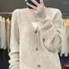 Women's Knits Cashmere V-Neck Cardigan Sweater Thickened Autumn And Winter Clothing Knitted Merino Wool Jacket Korean Fashion