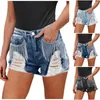 Women's Jeans Women Distressed Denim Shorts Rhinestone Fringe Mid Jean Frayed Hem Summer Short Baggy Pants