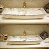 Pia de lavatório chinês de formato retangular estilo europeu Jingdezhen Art Counter Top pia de banheiro de cerâmica pia de cerâmica 301W