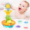 Sand Play Water Fun Fountain alligator baby bath toy baby spray water sprayer lights up electric automatic floating rotary bathtub toy 230719