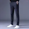 Herrenanzüge Marke Frühling Sommer Koreanische Casual Mode Twill Hosen Männer Dünne Stretch Schlanke Elastische Taille Anzug Hosen Männlich Grau schwarz D18