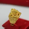 Cluster Ringe Reines Gold Farbe Für Frauen Männer 3D Pixiu Einstellbare Fingle Verlobung Hochzeit Gelb Ring Edlen Schmuck Geschenke