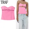 Vrouwen Tanks Camis TRAF Roze Uitgesneden Corset Top Vrouwelijke Off Shoulder Crop Tops Voor Vrouwen Zomer Mouwloze Backless Top Vrouw Party Night Sexy Tops 230718