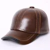 Casquettes de baseball adulte casquette de baseball mâle hiver plein air chapeau en cuir véritable pour hommes chaud réglable B-7286