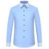 Chemises Habillées pour Hommes Manches Longues Double Couche Col Bouton Social Solide Blanc Bleu Coréen Bureau Affaires Non Fer Coupe Slim Coton