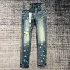 Jeans de grife masculino Calça pantalona masculina America Purple Jeans tie-dye doodle Jeans rasgados Jeans rasgados com lágrimas 30-40