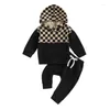 Kläderuppsättningar födda Baby Boy Pant Autumn Clothes Outfits Långärmad checkerboard lapptäcke hoodie och byxor föremål