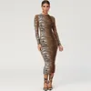 Casual Jurken Sexy Club Bodycon Leopard Jurk 3D Tijgerprint Mock Lange mouw Slank Party Streetwear Halverwege de kuit