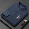 Herren-Poloshirts, Poloshirt aus 100 % reiner Baumwolle, besticktes Herren-Langarmpolo, einfarbig, Revers, Business-Casual, 230718