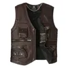 Men's Vests 2023 Winter Leather Vest Zipper Waistcoat Men Motorcycle Coat Warm Sleeveless Jackets Velvet Solid Color Top P49