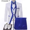 Weiß Royal Blue Rim Bühnenkleidung für Männer Anzug Set Herren Hochzeitsanzüge Kostüm Bräutigam Smoking Formelle Jacke Hose Weste tie2437