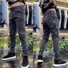 Men's Jeans MEN FASHION Brushed Pants Winter Elastic Waist Six Pocket Korean Denim Original Streetwear Cargo Baggy