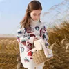 Pull Enfants Filles X-long Pulls Fraise Imprimé Tricoté Pulls Col Roulé Automne Hiver Coton Tops Adolescente Pull Décontracté HKD230719