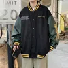 Herrjackor American Retro Baseball Uniform Loose Woolen Pu Leather Sleeve Jacket Spring Casual Handsome Par Male Clothes