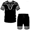 Herrspårar sommar afrikansk dashiki t-shirt/kostym casual 3d tryckt etnisk stil tvåstycken set par kort ärm folk-mod-träning