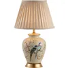 Lampes de table Vintage American Country Céramique Oiseaux Gradateur Lampe Foyer Chevet Porcelaine Lin Canapé Coin Décor Bureau Lumière 51/61cm D75