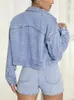 Vestes pour femmes printemps femmes lâche effiloché trou bleu Denim veste courte Streetwear femme simple boutonnage jean manteau vêtements d'extérieur hauts