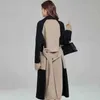 Men's Wool Blends Autumn Winter Lady Fashion Long Wool Blends Overcoat Korean Women Casual Loose Double Button Patchwork Outerwear with Waist Belt HKD230718