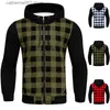 Sweats à capuche pour hommes Sweats New Man Plaid Patchwork Sweat à capuche Causal Chemise à manches longues Manteau Zipper Plus Size Hoodies Sweat à capuche Sudadera Hombre Moletom T230719