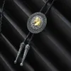 Bolo Ties vintage rotondo oro testa di cavallo bolo cravatta per uomo cowboy indiano western cowgirl corda in pelle cravatta in lega di zinco HKD230719