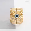 Band Rings Luxury 14K Gold Plated Stainless Steel Rings Finger Party Wedding Jewelry Wide Evil Eyes Rings Engagement Rings for Women J230719