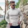 Herrtröjor Autumn Winter Fashion Turtleneck Mens Thin Sweaters Casual Roll Neck Solid Warm Slim Fit Sweaters Men Turtleneck Pullover Man L230719