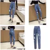 Women'S Jeans Womens Fashion Vintage Hole Style Y2K Women Street Indie Loose Straight High Waist 2023 Spring Autumn Ankle-Length Pan Dhk9A