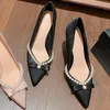 Chaussures habillées luxe perle soie Stiletto pompes femmes mariée mariage bout pointu talons hauts Sexy fête dames 2023