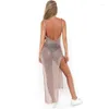 Roupa de banho feminina Sexy Mesh Beach Dress Transparente Long Cover Up Ladies Maiô Glitter Maiô Biquíni Túnica Summer Travel Sling