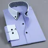 Koszulki sukienki męskie męskie podwójne warstwy przycisk kołnierza Social Solid Białe Blue Korean Office Business Non Iron Slim Fit Botton