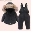 Manteau en duvet 2 pièces bébé fille veste d'hiver et combinaison pour enfants avec veste épaisse et chaude à col en fourrure Z230719