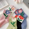 Chaussettes pour femmes chaussettes de mode japonais style coréen tulipe fleur coton harajuku mid tube hiver chaud crew sox sox