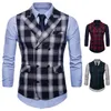 Mens Plaid Business Suit Vest Men Cotton Cardigan Slim Vest For Male Black Red Green Spring M-4XL262Q