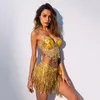 Stage Wear Flower Belly Dance Costume Festival Outfit Women Sexy Nightclub Outfits Beads Bra Top Tassel Skirt Performance Latin 2023