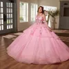 Sky Blue Glitter Off The Shoulder Long Sleeved Ball Gown Quinceanera Dresses Sweet 16 Princess Lace Beads Vestido De 15 Anos