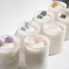 Huaming Custom Handgemaakte Houten Geur Chakra Kaars Luxe Genezing Gemstone Crystal Soy Wax Geurkaarsen met Gedroogde Bloem